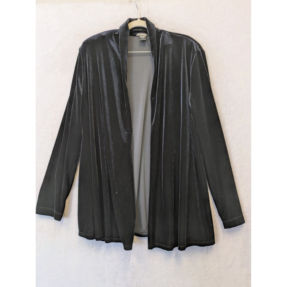 T & Company Women's Size L Black Velvet Open Front Cardigan Jacket‎